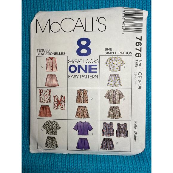 McCalls 7676 Girls top shorts pattern size 4 5 6 - Picture 1 of 6
